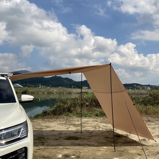 차량용어닝 승용차 SUV 흡착판 어닝 타프 사이드어닝 차박 캠핑 자동차 그늘막, 진베이지, 옵션3 440x200, 흡착판 추가