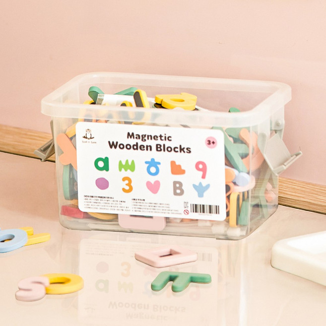 쏠앤샘 파스텔 알파벳 한글 숫자 원목 자석 블럭 유아 아동 어린이 교구, 4종세트, 1세트