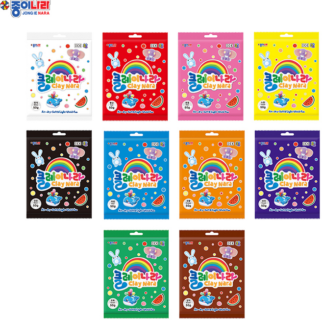 [종이나라] 클레이나라 50g 실링백 10색 세트 어린이 장난감 선물, 1세트