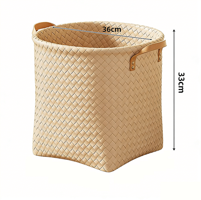 가정용 통풍 옷 수납 바구니 라탄 바스켓 큰사이즈 손잡이 원형 빨래바구니 YHY, 아이보리, 1개