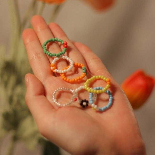 구슬 컬러 패션 삐삐 반지 비즈 데일리 꽃 _050613