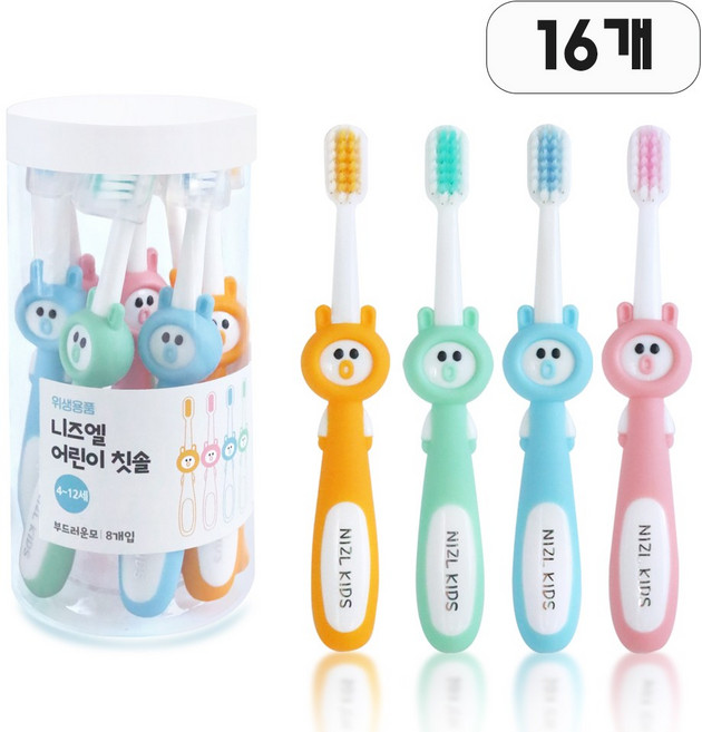 니즈엘 바니케어 듀얼 미세모 키즈칫솔 3~12세용 저자극 토끼칫솔, 2개, 8개입, 혼합색상