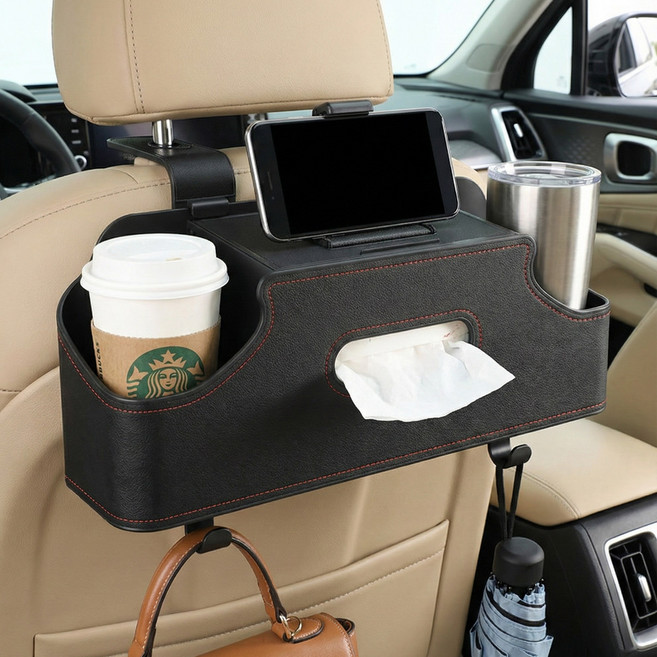레이너리 뒷자석 컵홀더 차량 수납함 거치대, 블랙, 1개