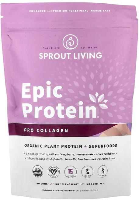 몸관리하세요 겨울입니다 Sprout Living Epic Protein® 프로 콜라겐 유기농 식물성 단백질 + 슈퍼 푸드 336g(0.7lb) 특별관리진행, SproutLivingEpicProtein프로콜라겐유기, 336g, 1개 - 쿠팡