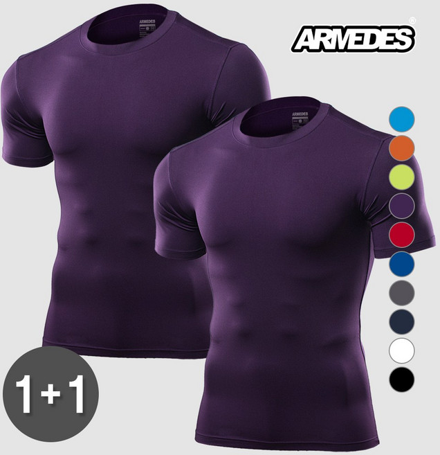 아르메데스 남성용 무지테크핏 반팔 축구 야구 등산 라이딩 트래킹 베이스레이어 언더레이어 상의 2p AR-51