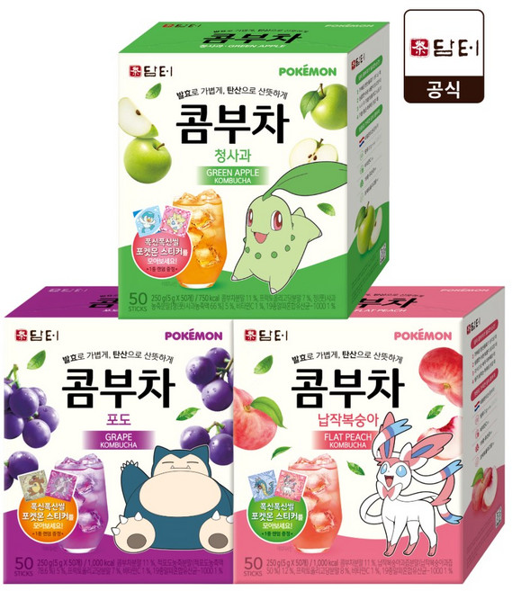 담터 대용량 콤부차 (청사과/포도/납작복숭아), 1세트, 150개입, 5g