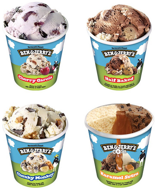 벤앤제리스 파인트 아이스크림 4종 혼합구성(청키몽키+하프베이크드+체리가르시아+카라멜수트라코어), 473ml, 4개