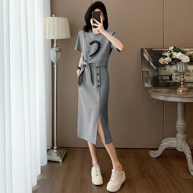 여름 여성 트레이닝복 세트 데일리룩 캐주얼 빅사이즈 투피스 세트 치마 투피스 하객룩 스커트 세트