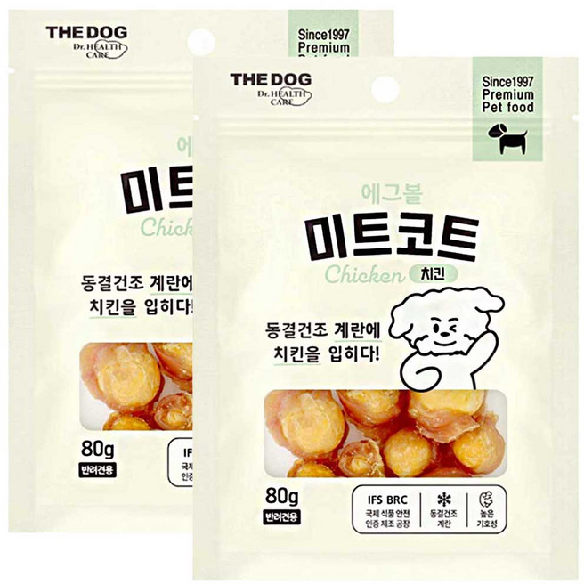 더독 미트코트 에그볼 강아지 계란 노른자 간식 동결건조, 치킨, 80g, 2개