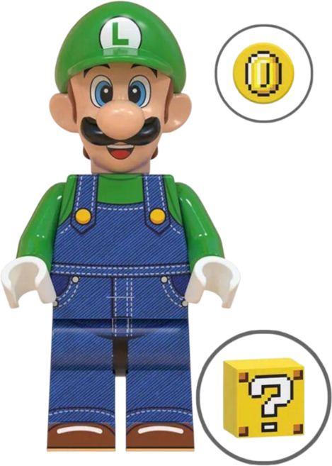 슈퍼마리오 호환블럭 브릭미니피규어 시리즈 마리오/루이지/쿠파/요시/토드/피치 취미/수집/장식/컬렉션용 커스텀 호환 블록피겨 컬렉션 04, 1개, SM-0402. 루이지 A