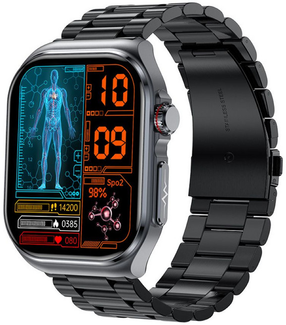 메디코치 바나바 스마트워치 비침습 건강관리 통화 체성분 블루투스 한국어지원 2026년형 최신형 기본세팅발송, 2-6블랙메탈, 3.5cm