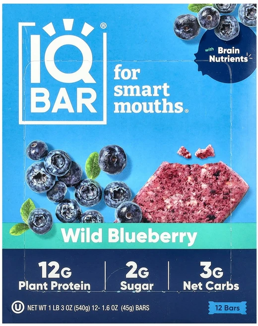 IQBAR Plant Protein Bars Wild Blueberry 12 Bars 1.6 oz 45 g each, IQBAR, Plant Protein Bars, Wil - 쿠팡