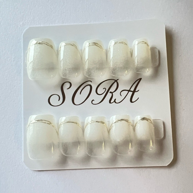 SORA 漸層貓眼金邊 穿戴甲 新短方M, 1個
