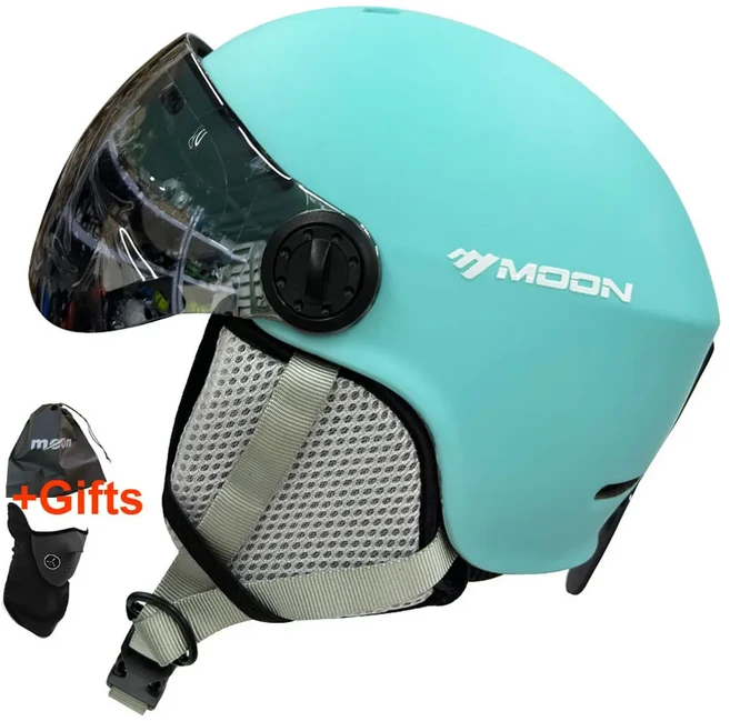 문 스키 헬멧 고글 PC + EPS 헬멧 야외 스포츠 스케이트보드 성인 남성 여성용 장비, 파란