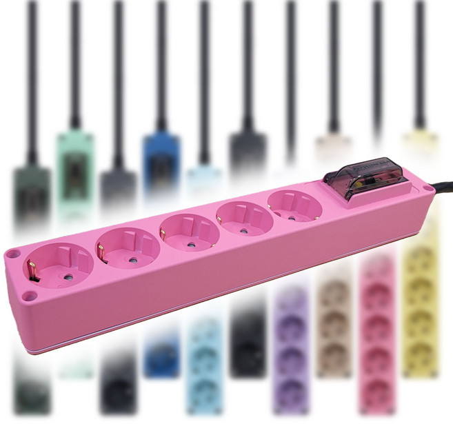 현대 고용량 멀티탭 오브제 국산 4000W 누전차단 과부하차단 멀티콘센트 5구 10컬러, 3m, 핑크, 1개