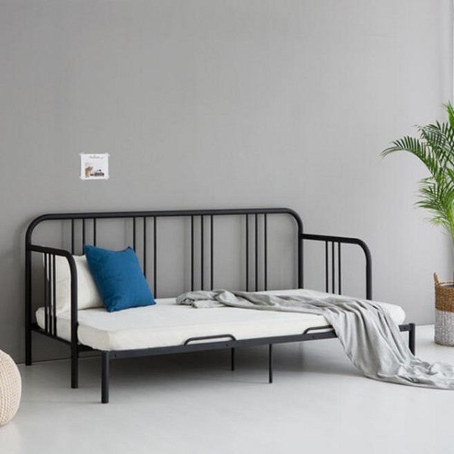 아트박스/마전동상회 데이베드 확장형침대 철제 침대프레임 조립식침대, 매트블랙