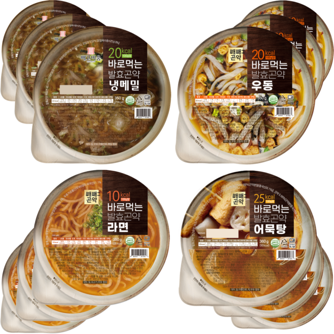저칼로리 간편식 바로먹는 발효곤약 시리즈 (냉메밀 3 + 우동 3 + 라면 3 + 어묵탕 3), 350g