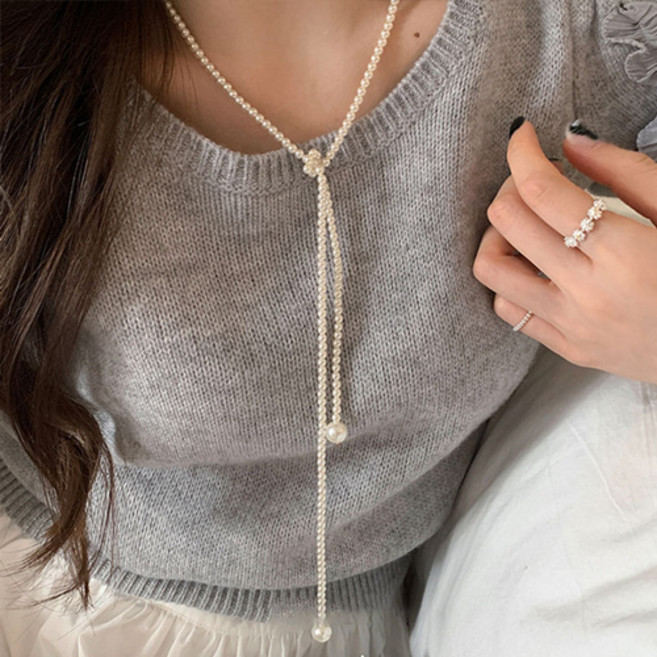 티큐 여성 공연 행사 무대 클래식 레이어드 롱 진주 목걸이 A1894