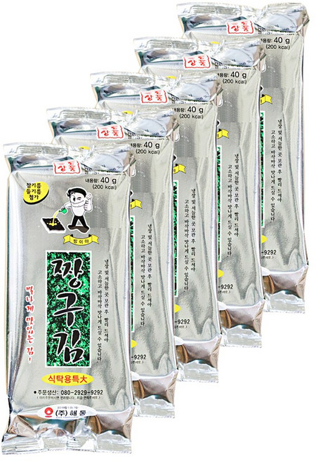해동 짱구김 식탁용특대 구운김 도시락김 머치바잉, 40g, 5개