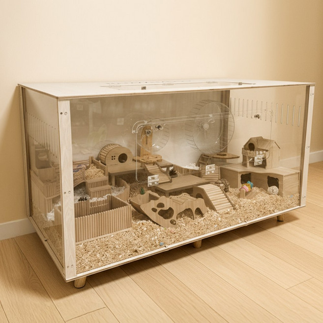 [초대형] 햄찌무드 원목 햄스터 아크릴 케이지, 80cm 단품, 1개