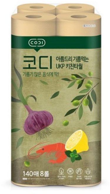 코디 아름드리 기름먹는 UKP 키친타올 140매, 8롤, 36개