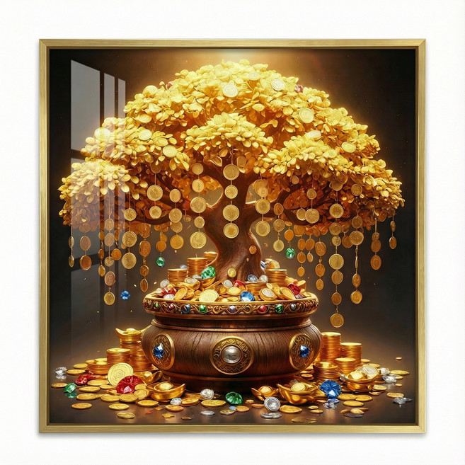 풍수 행운 재물운 벽걸이액자 - 부자되는 돈나무 그림 거실 침실 인테리어 소품, Gold