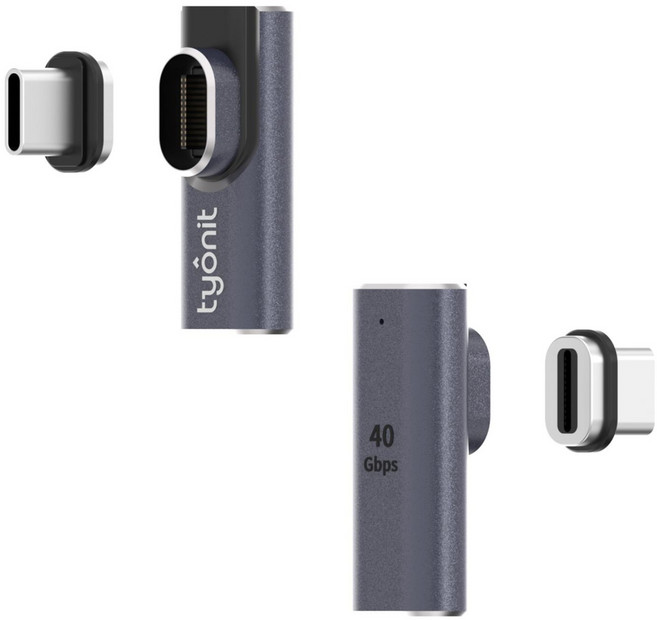 타이오닛 ㄱ자형 마그네틱 USB C 아답터 40Gbps 100W PD 충전 풀24핀 썬더볼트 3/4 완벽 호환 고속데이터 전송 고속충전 자석 C타입 젠더, 2세트, L자형 마그네틱 아답터