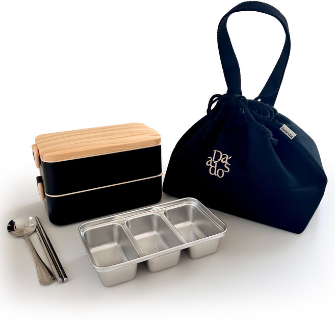 다소다 웜 스텐 도시락 + 로고보온가방 + 세칸분리스텐 세트, 1세트, 블랙웜스텐+블랙 로고가방+세칸분리스텐 세트