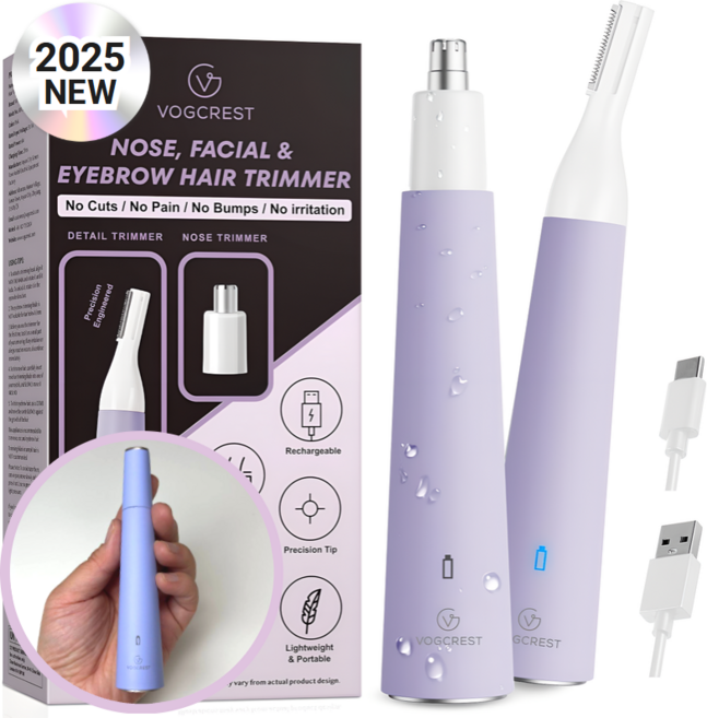 [아마존1위] 보그크레스트 전동 눈썹 코털 정리기 제모기 USB 충전 타입 2 in 1 휴대용, 퍼플