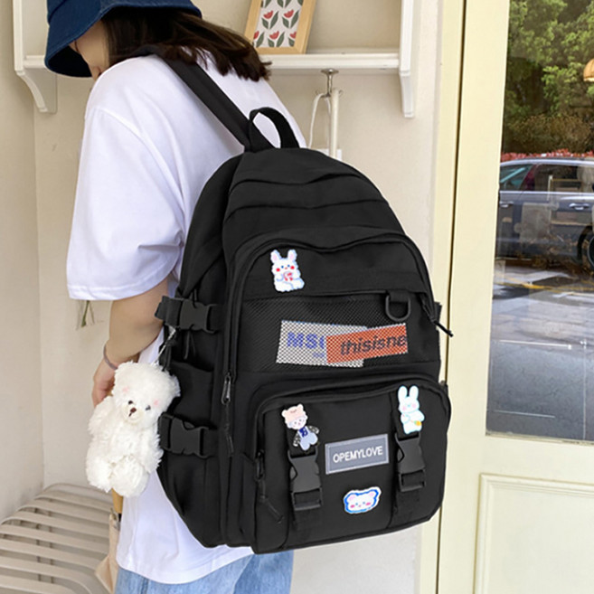 후암마켓 곰돌이 키링 탈부착 데일리 백팩 생활방수 대용량 수납 학생 직장인 공용 가방