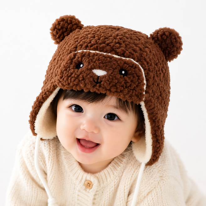 유아 아동 곰돌이 귀 보넷 모자 뽀글이 귀달이 키즈 겨울 방한모