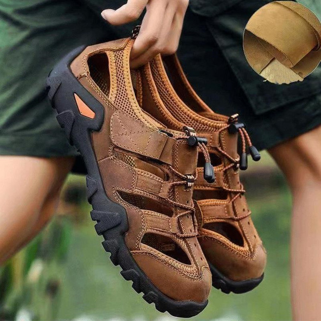 여름남성 PU 캐주얼 샌들 슬립온 통기성 토캡 샌들 비치슈즈