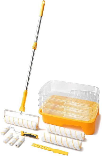 확장 폴이 있는 Voomey 12인치 페인트 롤러 키트 라이너가 12개의 u201D 트레이 헤비 듀티 프레임 및 롱 롤러 벽 내부 외부 페인팅에 이상적입니다, 1