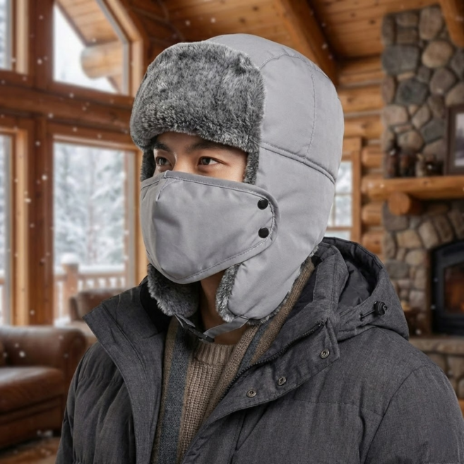 장수안 고급퍼 귀달이 방한모자 마스크 세트 남녀공용 털모자 겨울모자