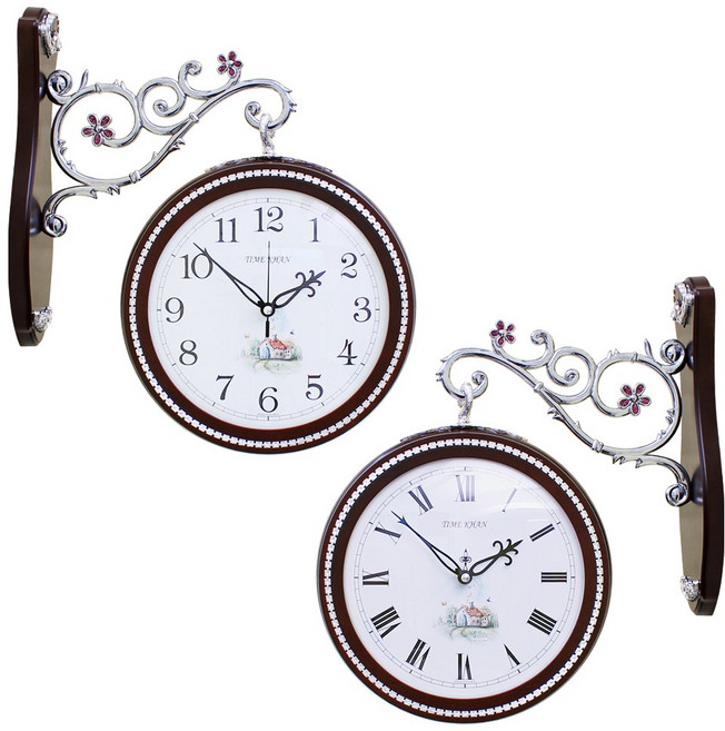 케이엠데코 고품격 인테리어 양면시계 KM-180, 월넛(무소음)