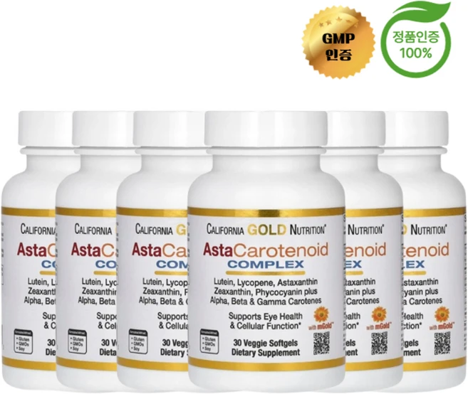 3+3 캘리포니아 골드 뉴트리션 CGN 아스타카로티노이드 복합체 루테인 라이코펜 아스타잔틴 비타민A 함유 30정, 6개 - 쿠팡
