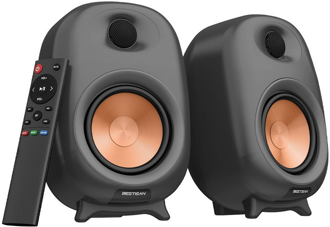 BESTISAN 2채널 앰프내장형 하이파이 액티브 PC-FI 데스크 파이 블루투스 북쉘프 컴퓨터 스피커, 혼합색상, SR06