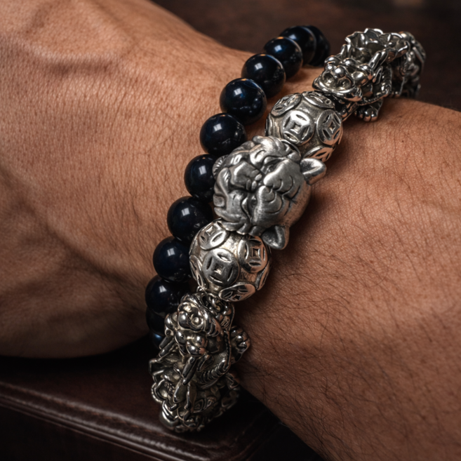 선물용1위 남자 필수 아이템 비휴 호랑이 팔찌 재물운 행운 925 실버 은팔찌 염주 팔찌