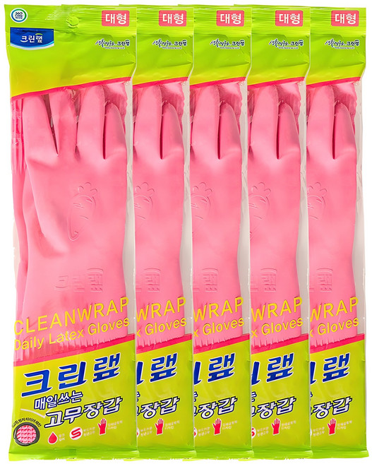 크린랩 매일쓰는 고무장갑, 핑크, 대(L), 5개