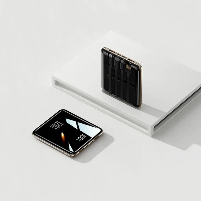 케이블이 내장된 20000mAh 초박형 휴대용 충전기 iPhone Samsung Xiaomi에 적합한 초고속 보조베터리, 01 10000mAh, 01 Black