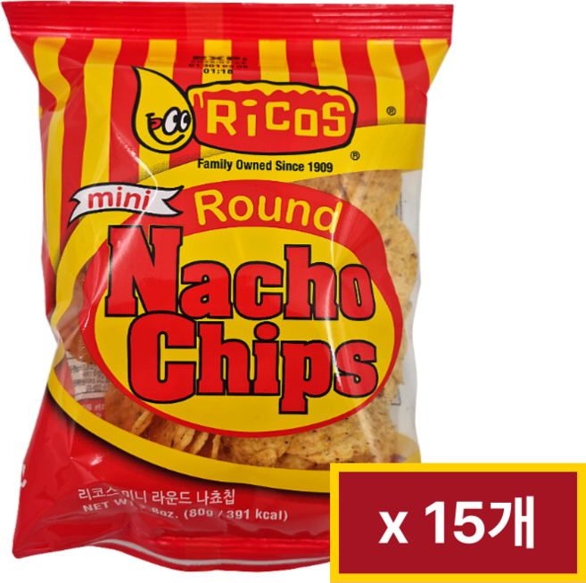 리코스 라운드 나쵸 칩, 80g, 15개