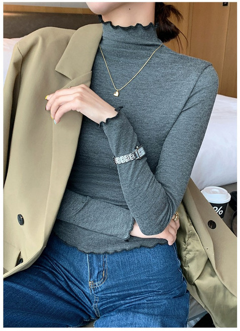 여리핏 여성 물결 목폴라 긴팔 티셔츠 4color