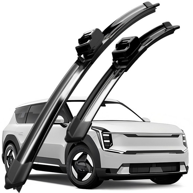 호환 기아 EV9 2023-2024 와이퍼 초발수 저소음 자국 없음 전면 와이퍼 블레이드 2종 세트, 검은색, EV9(MV1) 2023-2024