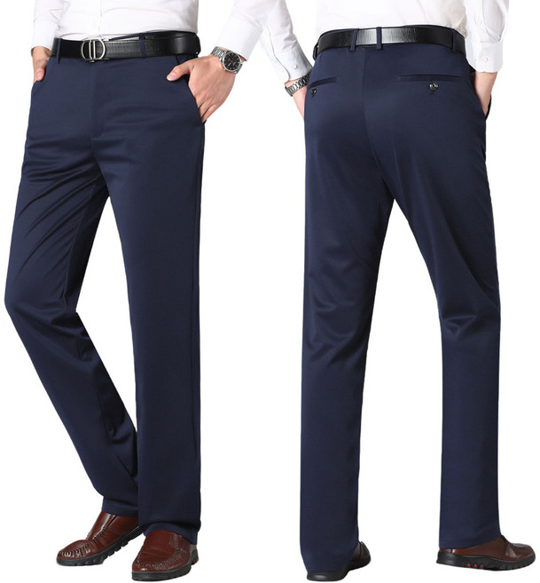 남성 기모 보온 정장 바지 스트레이트 비즈니스 직장 긴 바지 순색 기본8652J