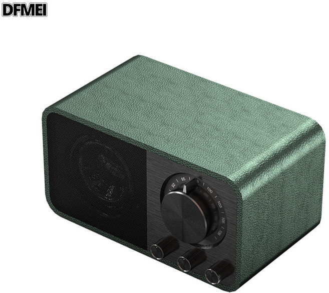 DFMEI 新款jy66復古藍牙音箱木質古典家用收音機低音炮插卡復古小音響, 如圖, 皮革綠