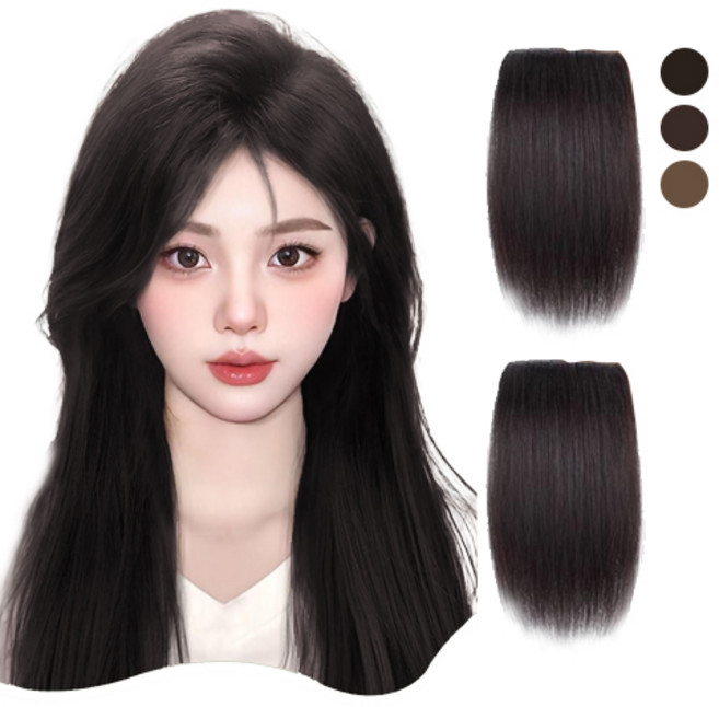 G-Stuff 정수리 볼륨 옆머리 헤어피스 여성 인모 가발, 2개, 블랙 15cm