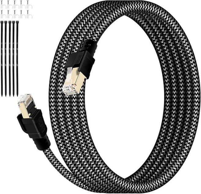 HUO JI CAT8 40Gbps 초고속 게이밍 랜케이블 인터넷 랜선, 검정색, 1개, 10m