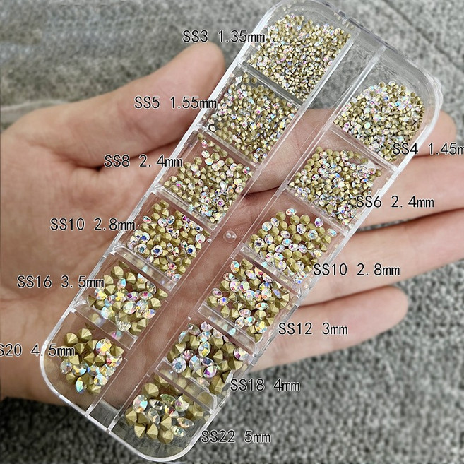 유니스뮬라 네일파츠 12칸 핫픽스 크리스탈 AB큐빅 엔픽스 AB네일파츠 큐빅파츠 네일파츠세트, 1개