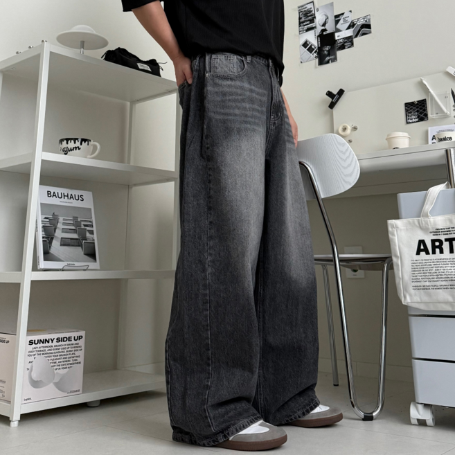 르위 빈티지 워싱 와이드 데님 팬츠 S-XL