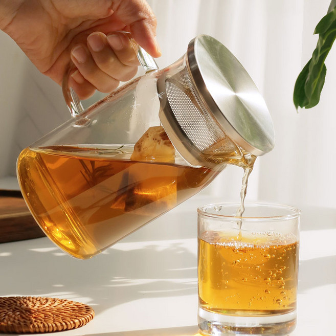 티온 내열유리 차주전자 저그+거름망뚜껑세트 티포트, 2개, 700ml, 투명